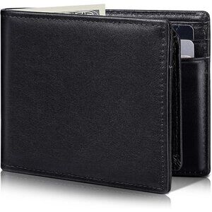 Men's Classic Bifold Wallet Card Black Style Genuine Leather 2 Cash Pockets